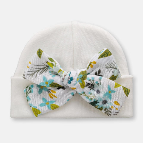'Muslin Bow' Baby Hat // Aqua Blooms