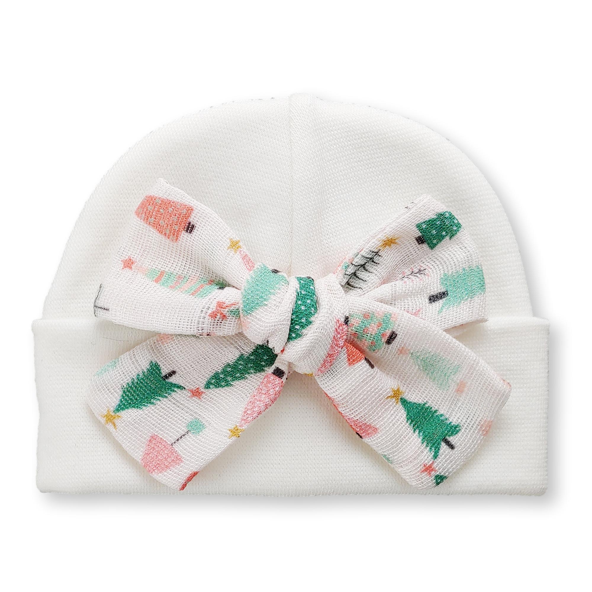 'Muslin Bow' Baby Hat // Christmas Trees