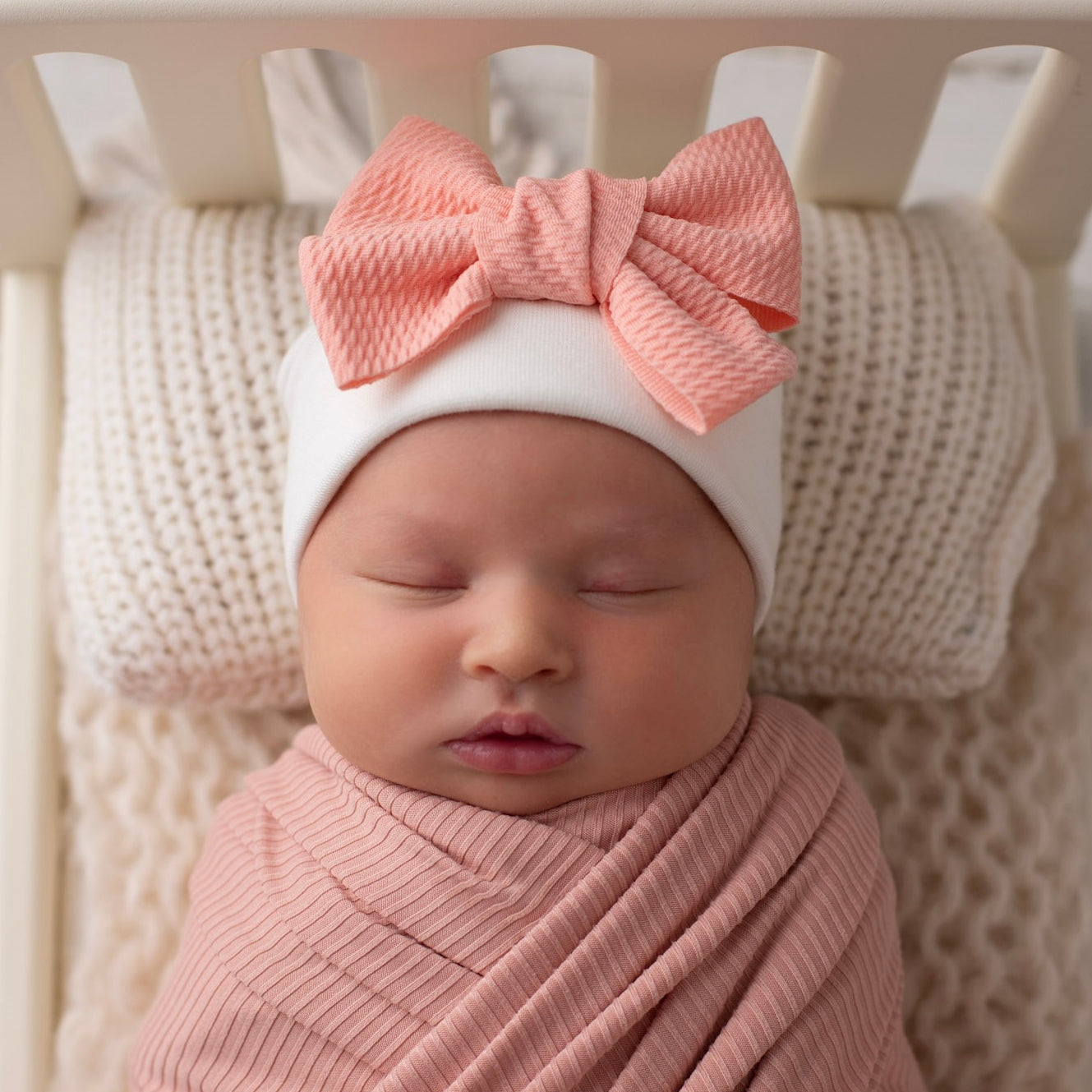 'Little Poppy' Bow Baby Hat // Peach