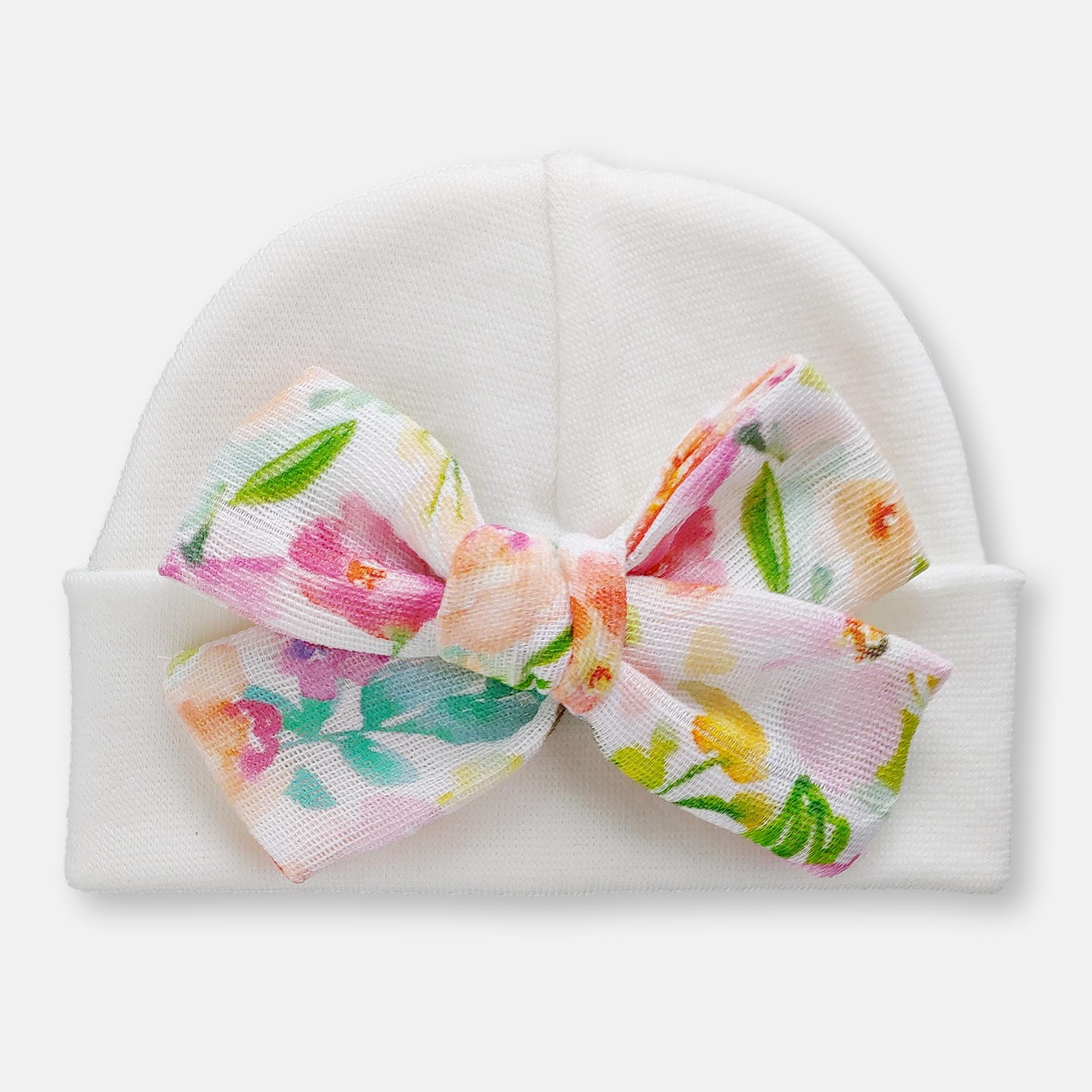 'Muslin Bow' Baby Hat // Floral Garden