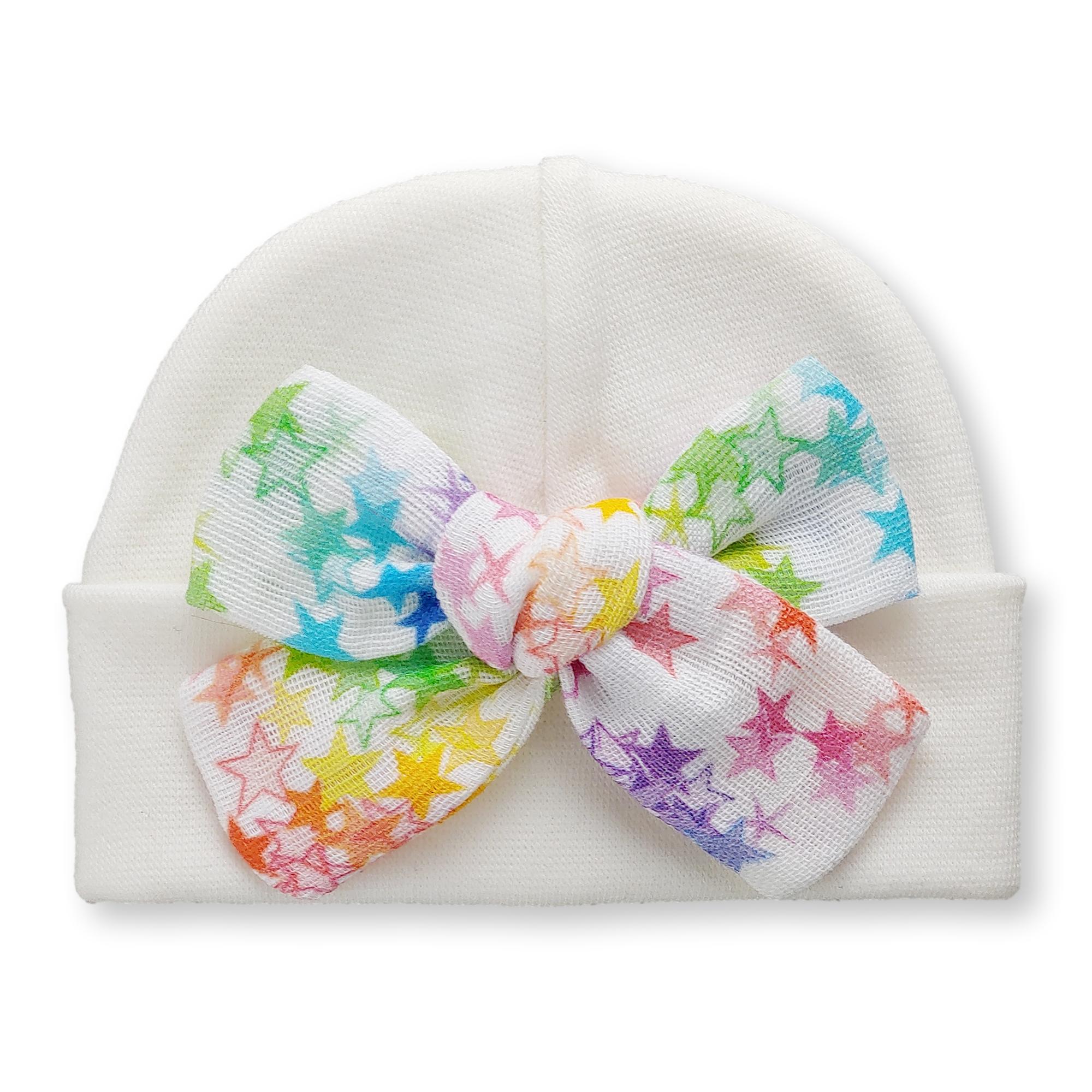 'Muslin Bow' Baby Hat // Rainbow Stars
