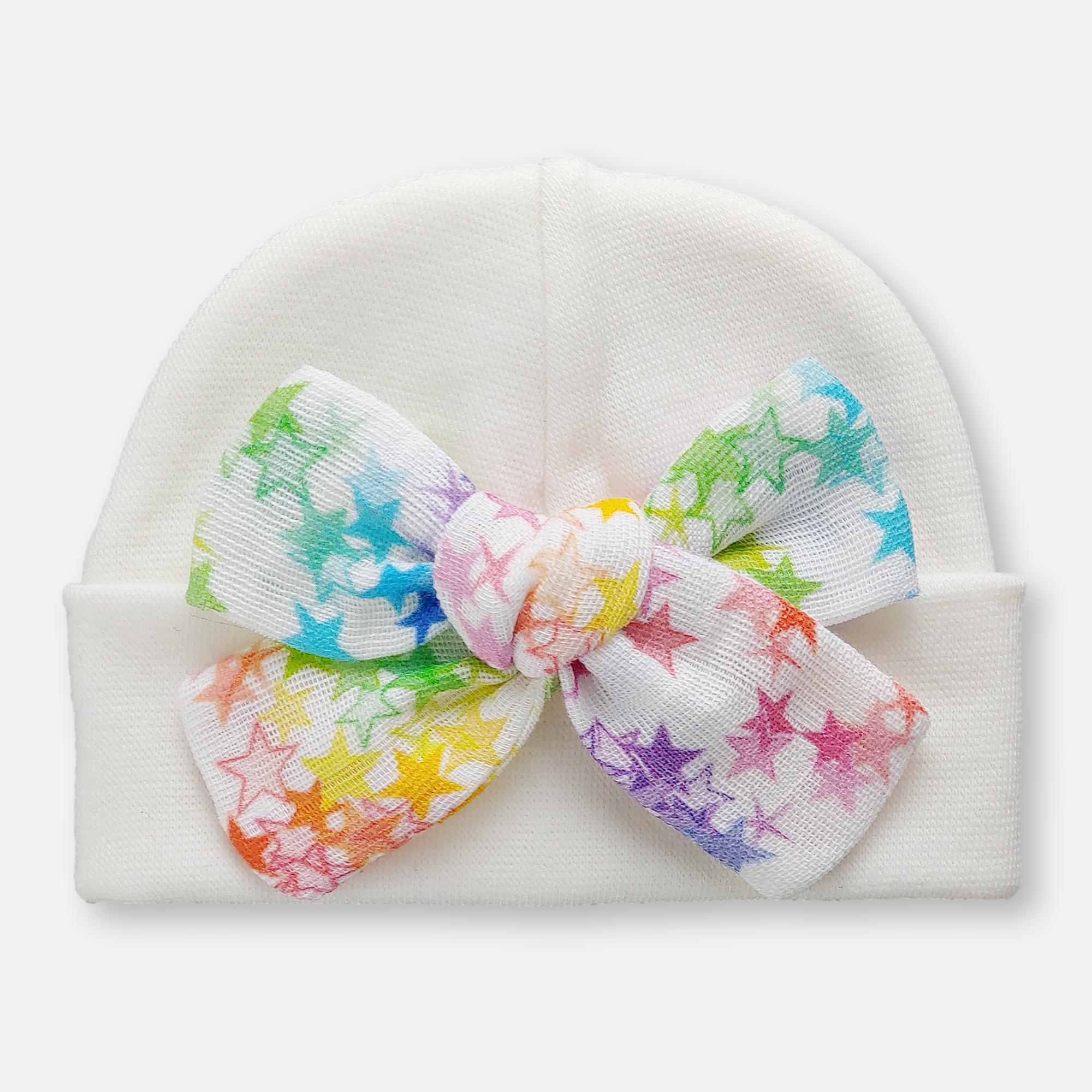 'Muslin Bow' Baby Hat // Rainbow Stars