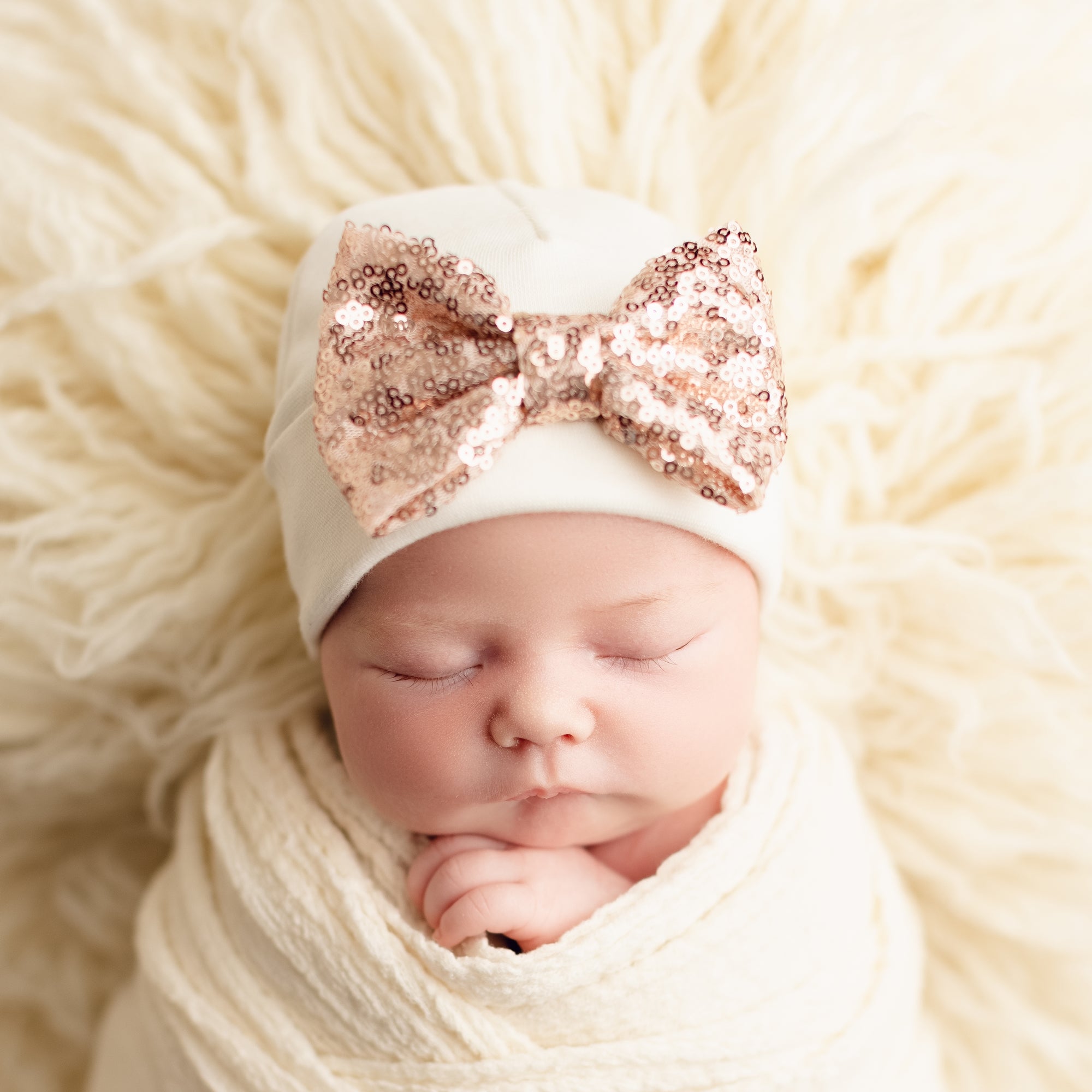 'Shimmer Bow' Baby Hat // Rose Gold