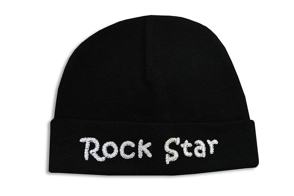 Embroidered Hat Black // Rock Star White-Embroidered Hats-UniqueKidz