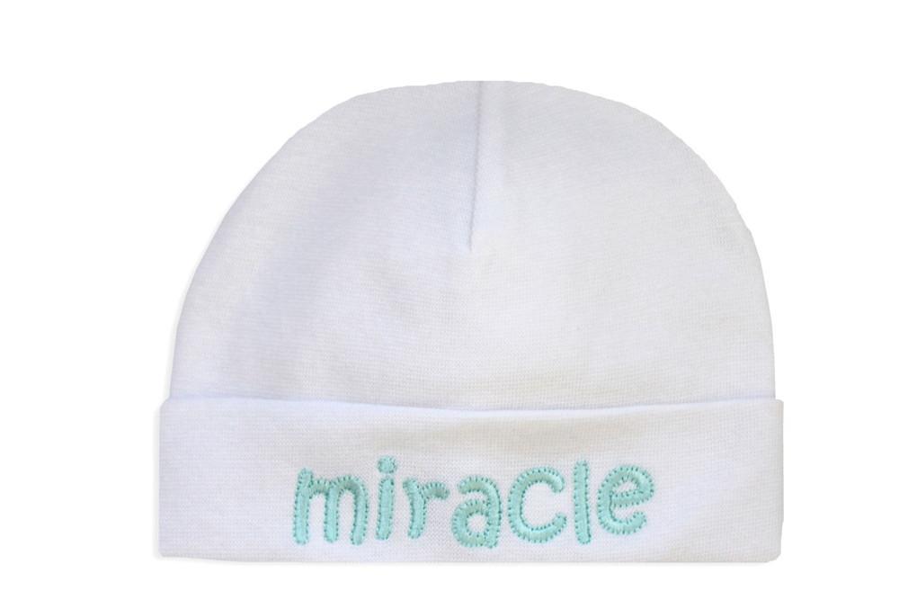 Embroidered Hat White // Miracle Aqua-Embroidered Hats-UniqueKidz