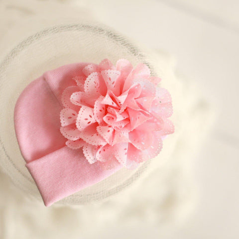 'Eyelet' Flower Pink Baby Hat // Pink