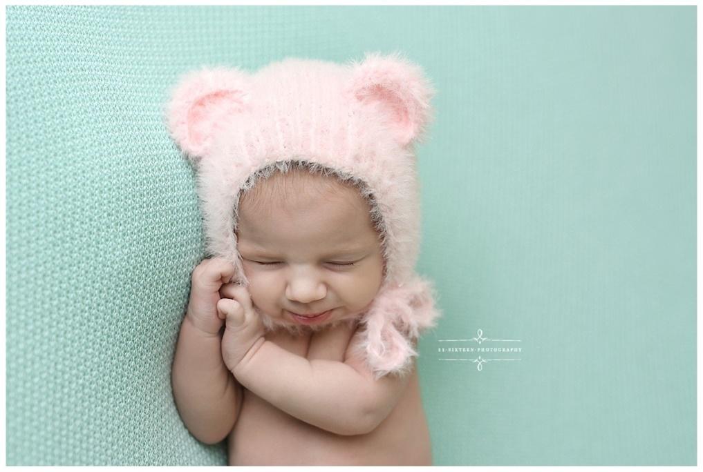 'Honey Bear' Knitted Baby Bonnet // Pink-Knit Baby Hats-UniqueKidz