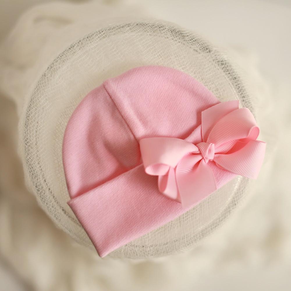 Preemie 'Cutie' Bow Hospital Hat // Pink-Bow Hospital Hats-UniqueKidz