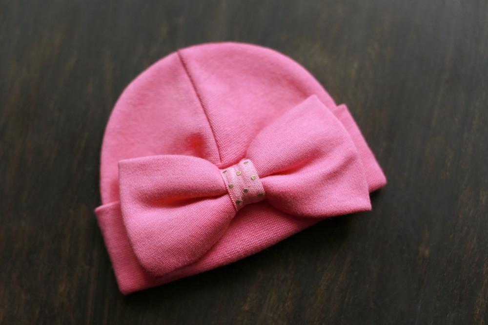 Preemie 'Luxe Bow' Hospital Hat // Fuchsia-Bow Hospital Hats-UniqueKidz